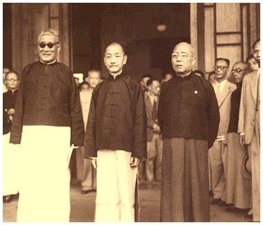 Chang Po-ling (left) is sworm in as the first-term Examination Yuan president after the enactment of the Constitution in Nanking, Also in picture are his predecessor Tai Chuan-hsien(middle)  and Examination Yuan  Vice President Chia Ching-te(right).(July 1948)